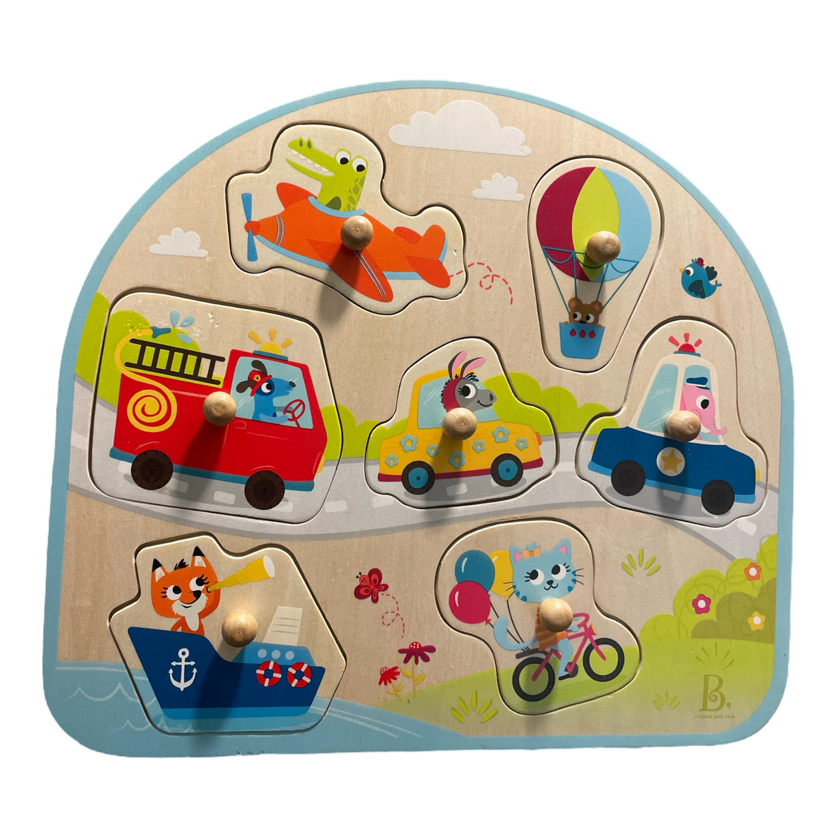 Wooden Peg Puzzle - Vehicles on the go! B Toys