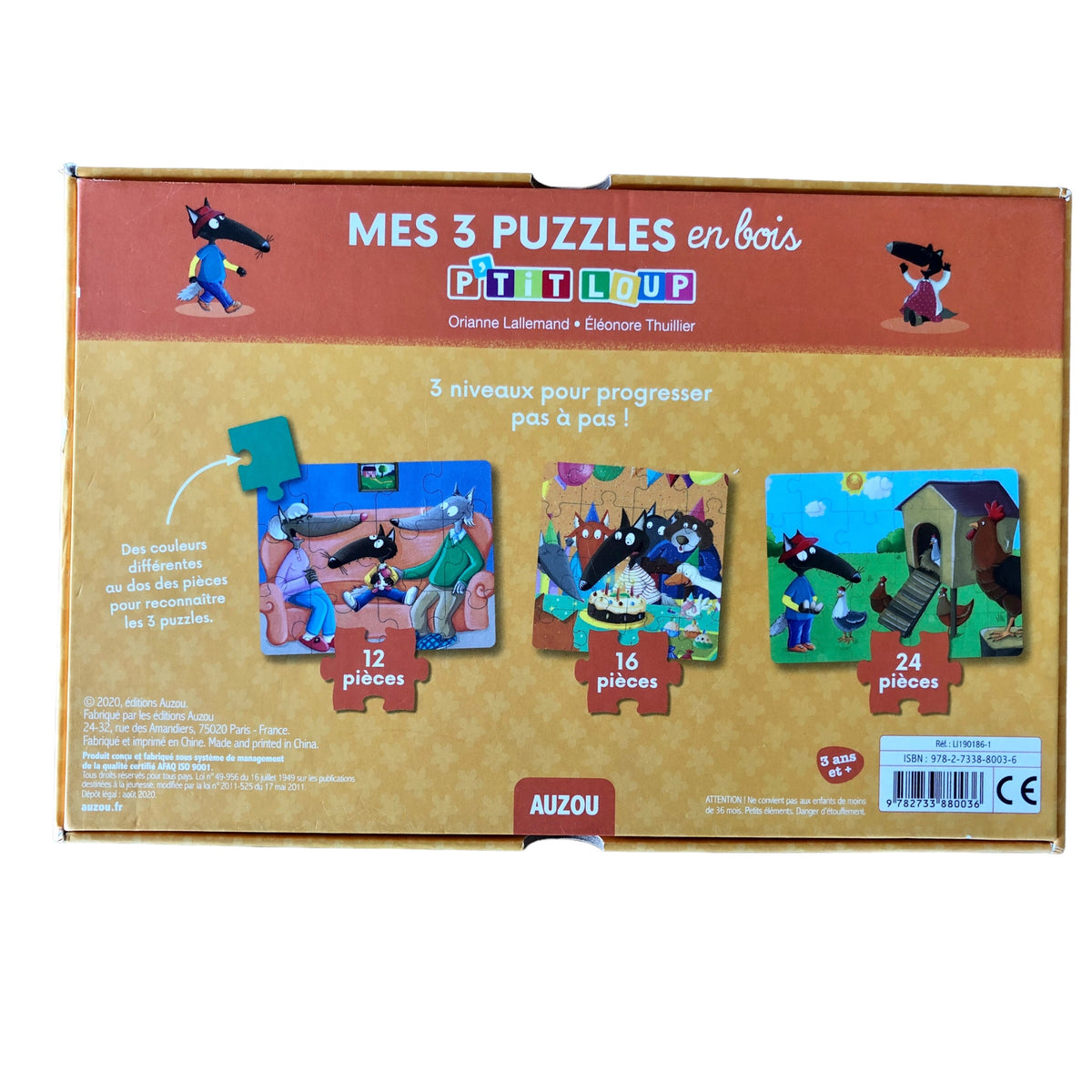 Auzou – P‘tit Loup 3 Holzpuzzles (12, 16 und 24 Teile)
