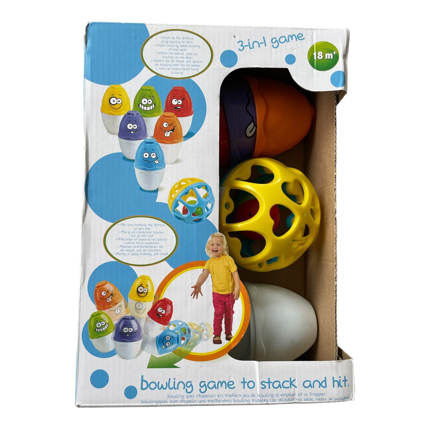 3 in 1 Game - PlayGo Funny Face Stacker Sorting & Stacking & Bowling Game for Babies.