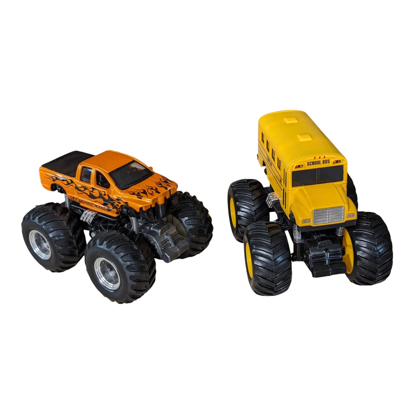 12 cm Pull back Monster Truck School Bus and Earth Shockers