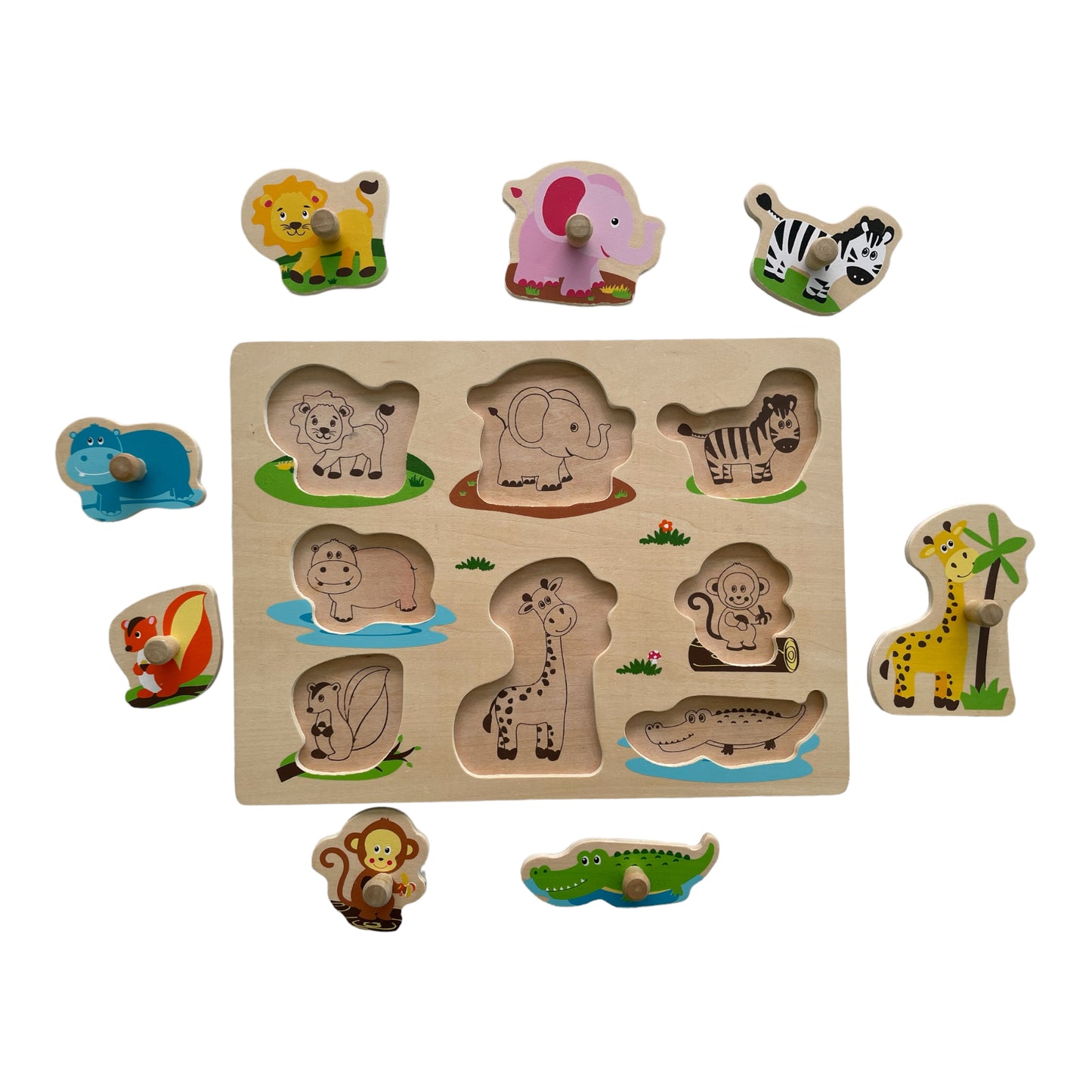 Wooden Safari Animals Peg Puzzle