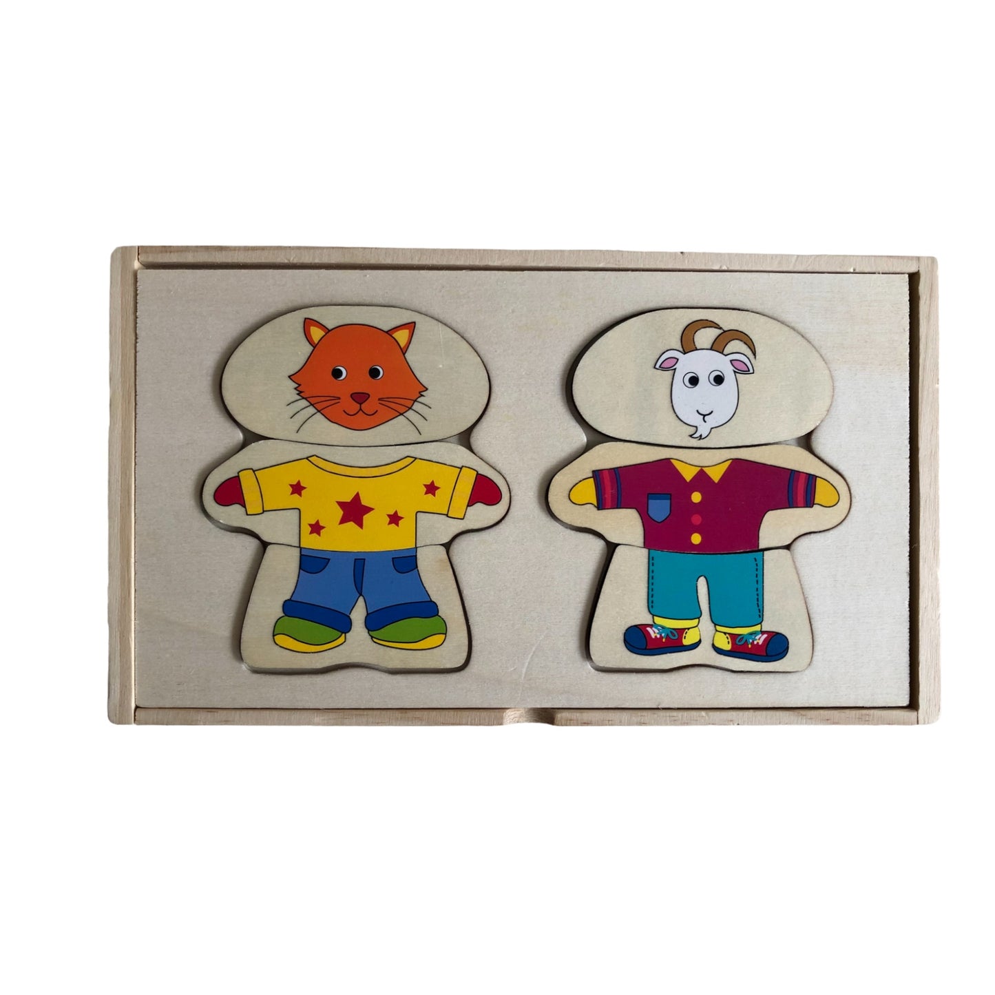 Wooden puzzles with animals to dress up