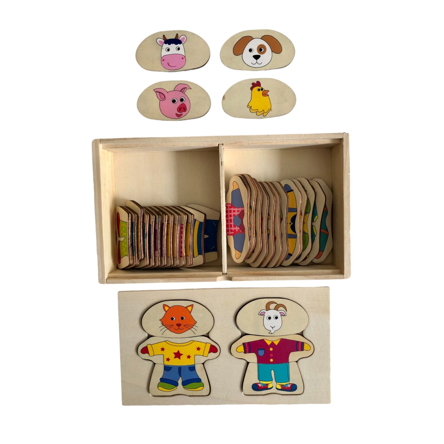 Wooden puzzles with animals to dress up