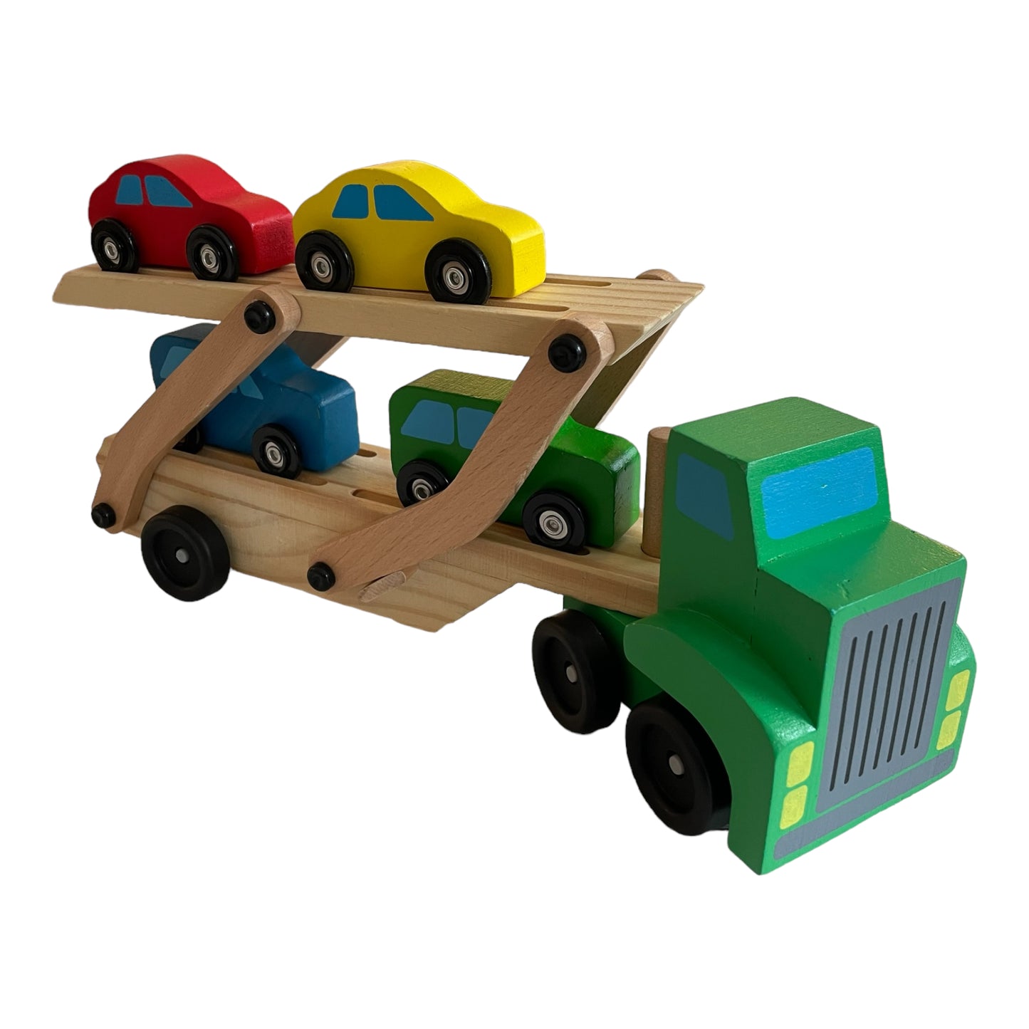 Melissa und Doug – Holzspielzeugset mit Autotransporter, LKW und Autos