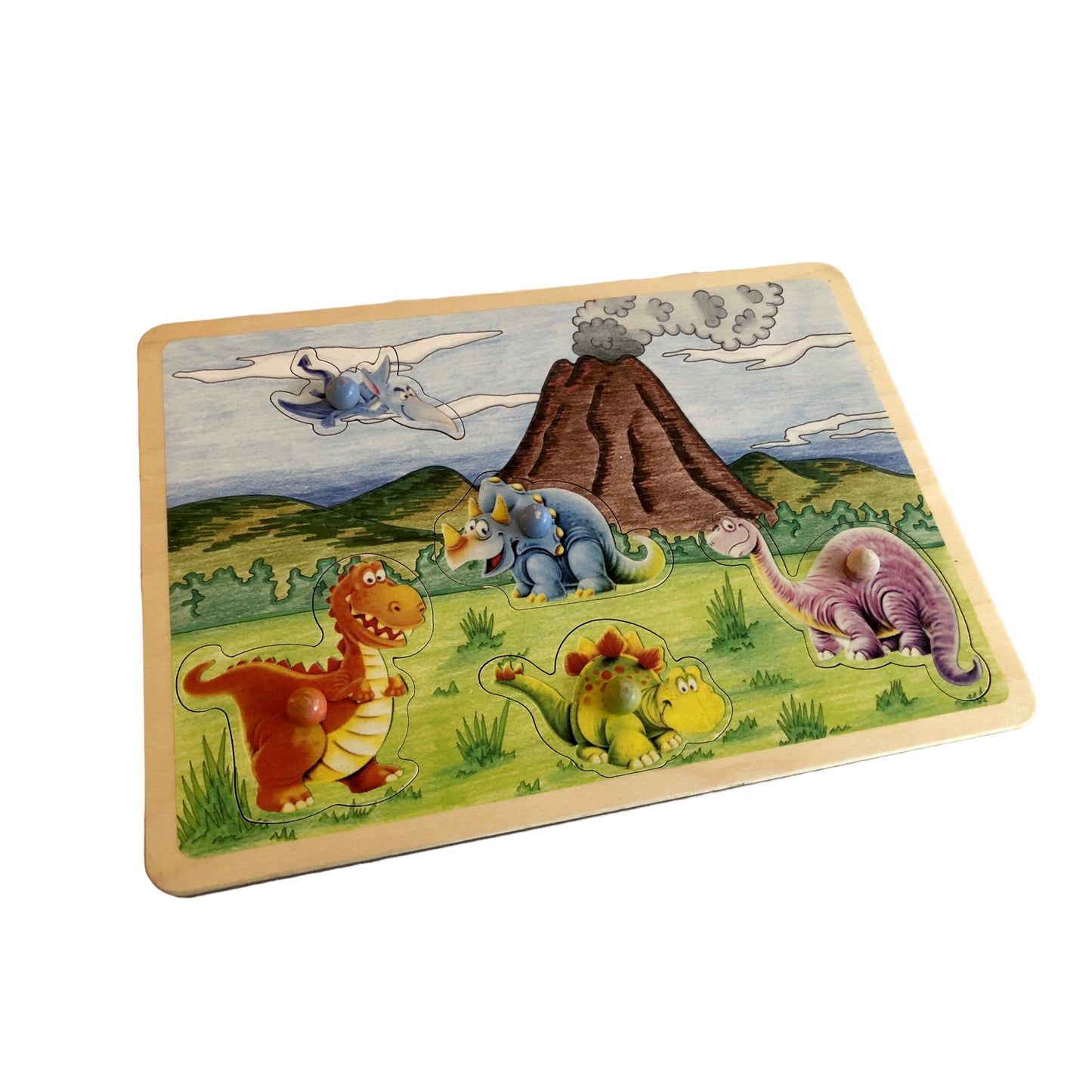 Retro wooden puzzle Dinos - 5 pieces - Swiss made