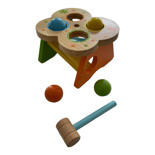 Kugelbahn für Baby mit Holzschläger und 4 farbigen Kugeln