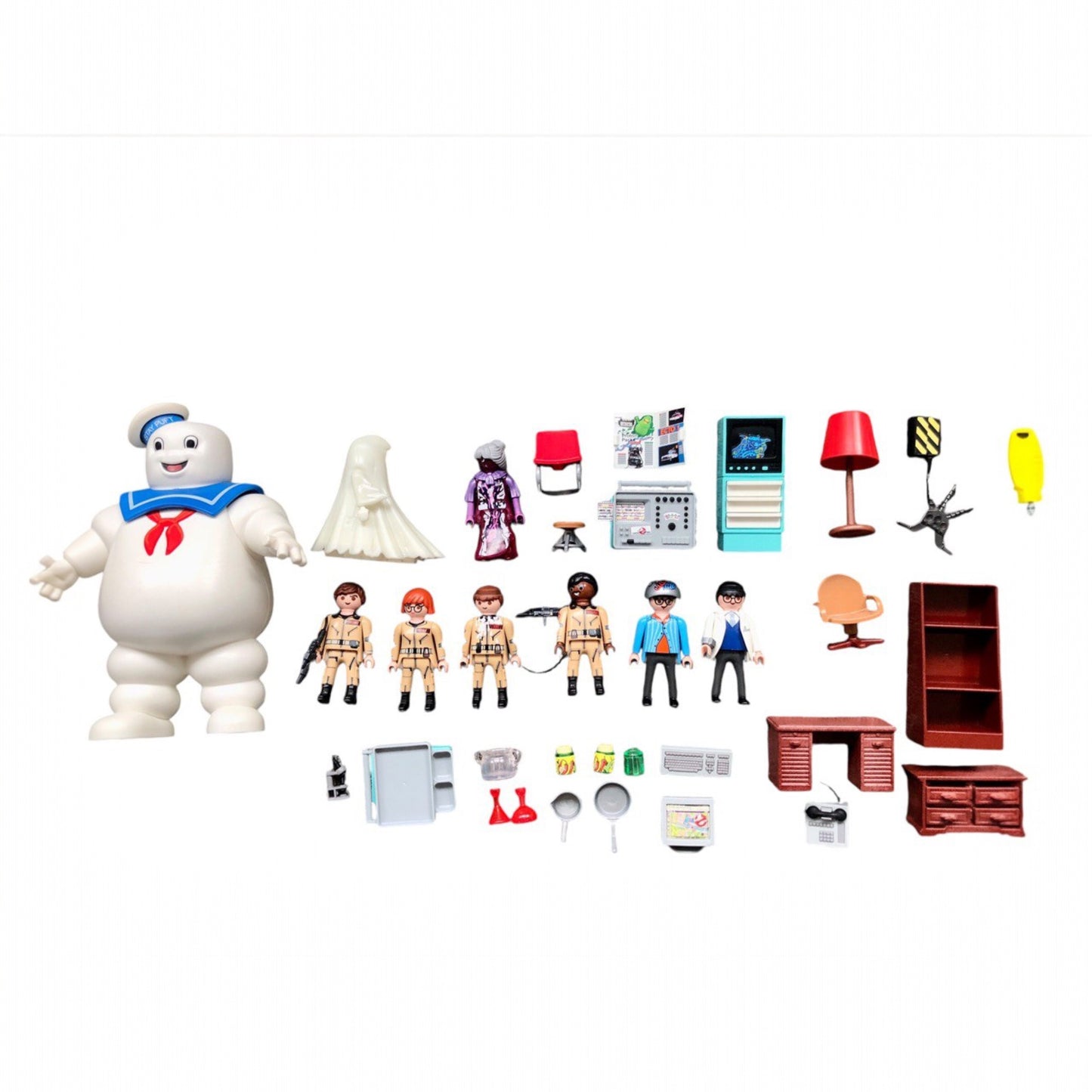 Ensemble Playmobil Ghostbusers 3 en 1 comprenant : Caserne de pompiers Ghostbusters, Voiture d'escouade Ghostbusters et Stay Puft Mashmallow Man