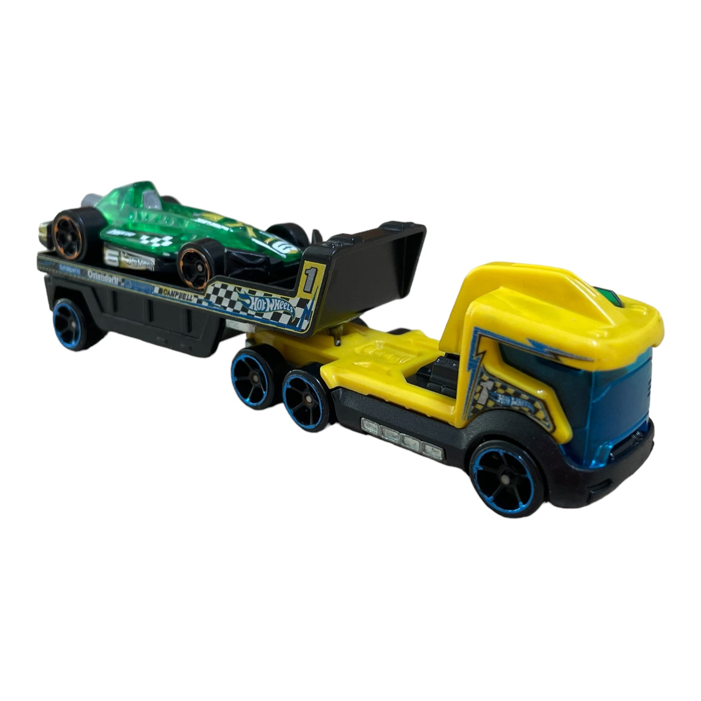 Mattel Hot Wheels Racing Convoy Vehicle - Black, blue, and Yellow