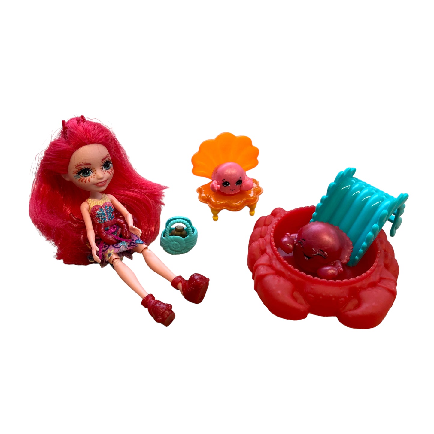 Enchantimals Coffret Plage - Mini-poupée Cameo Crabe et Figurines Animales Chela et Courtney avec accessoires aquatiques