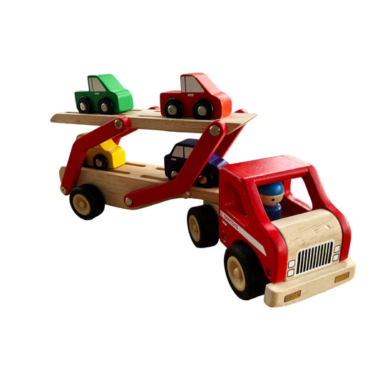 Santoys - Wooden car transporter with 4 cars