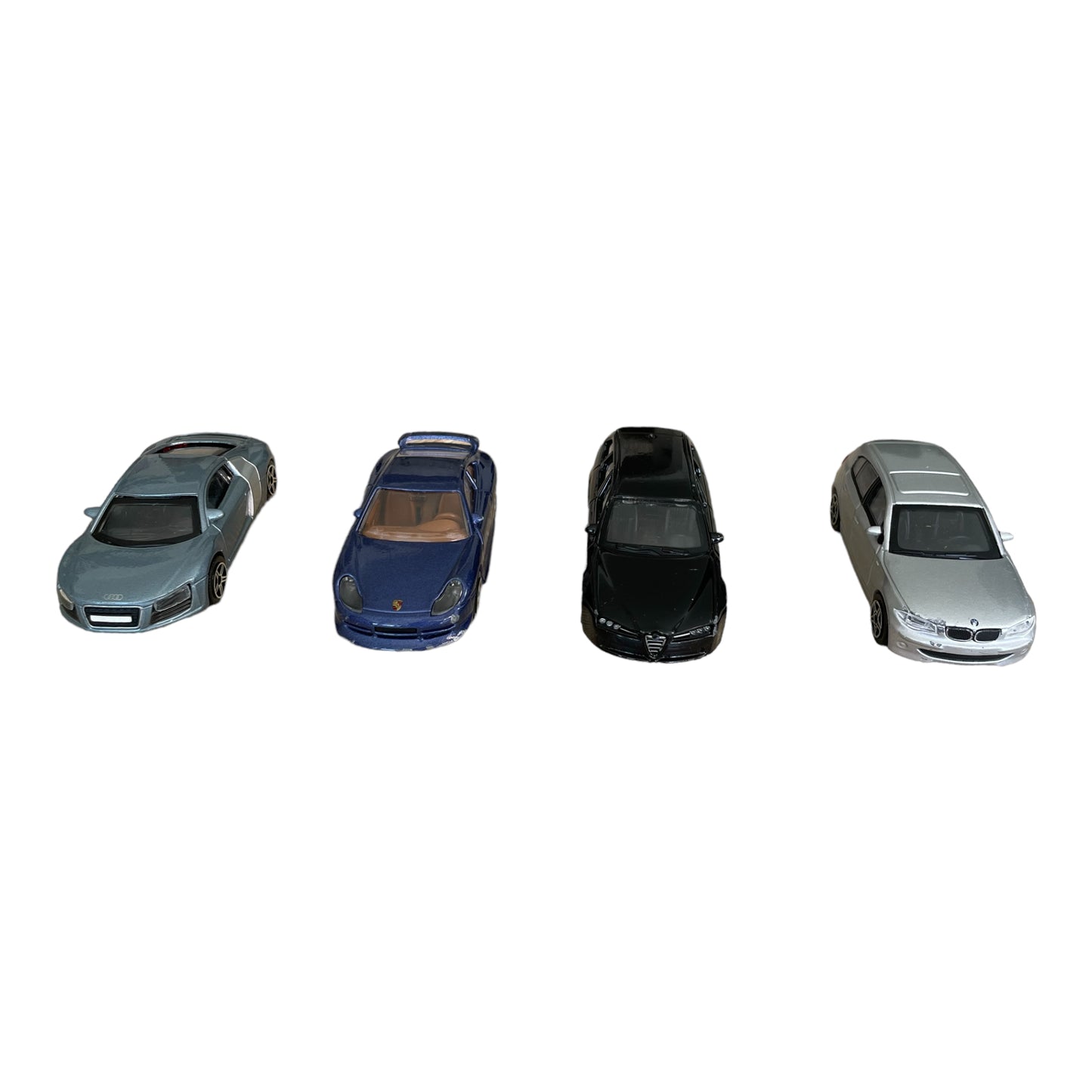 Set of 4 Burago Cars - BMW 1 Series, Audi R8, Alfa Romeo 159, Porsche Carrera 911 - Scale 1/43