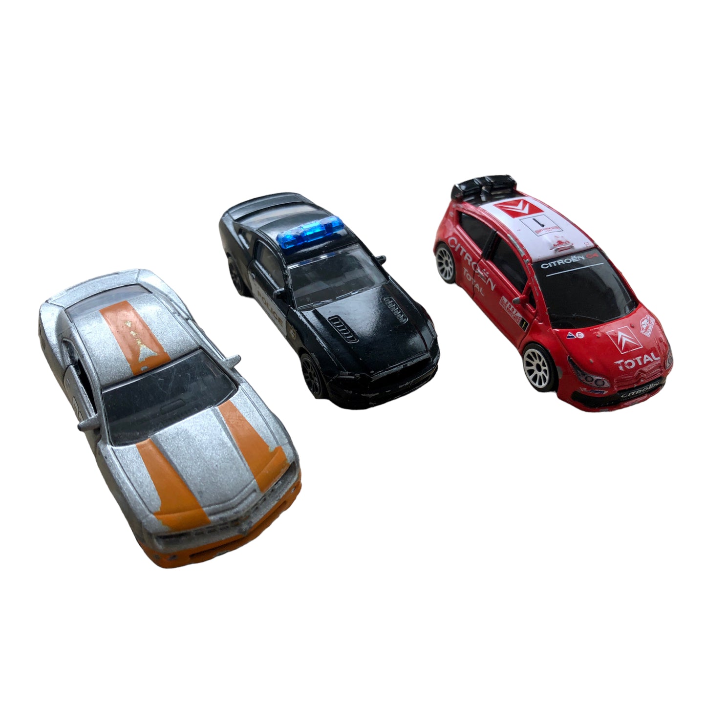 Ford Mustang Boss, Chevrolet Camaro and Citroen C4 WRC model cars