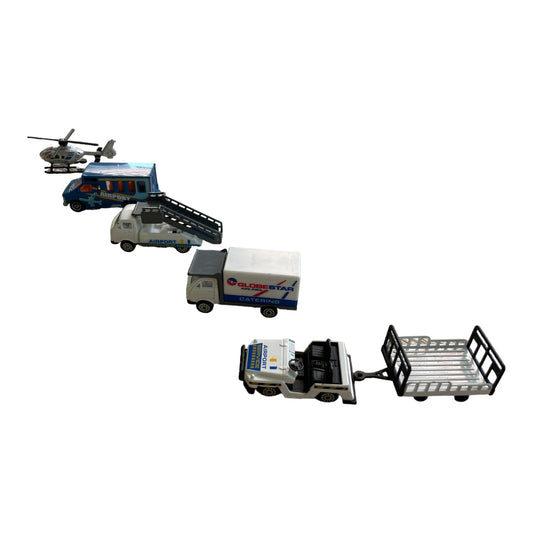 Flughafenfahrzeug-Spielset – 4 Flughafen-Lastwagen und 1 Polizeihubschrauber