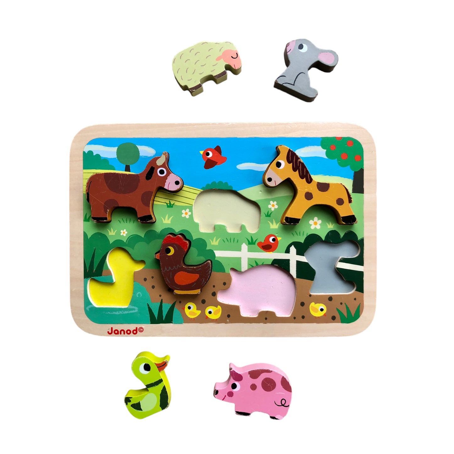 Janod - Wooden Puzzle Farm, 7 pieces