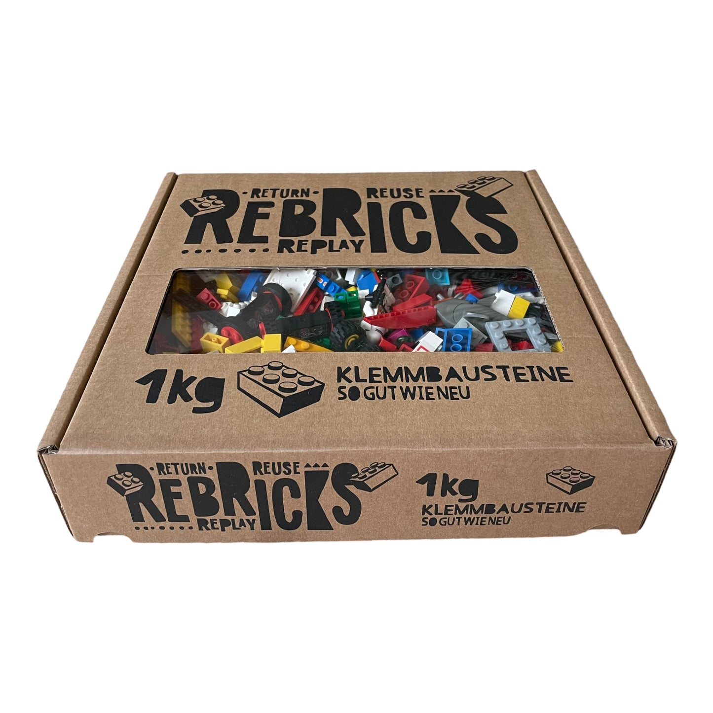 Rebricks - Box of 1 kilo of used, cleaned building blocks from Lego® or other compatible brands. As good as new !