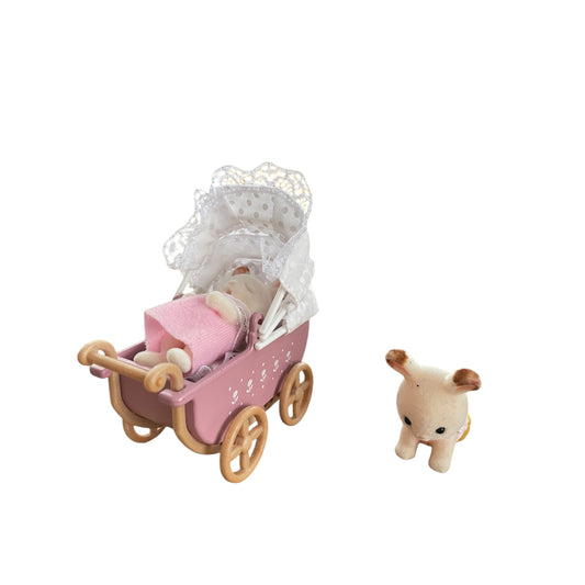 Sylvanian Baby twins chocolate rabbit and double stroller