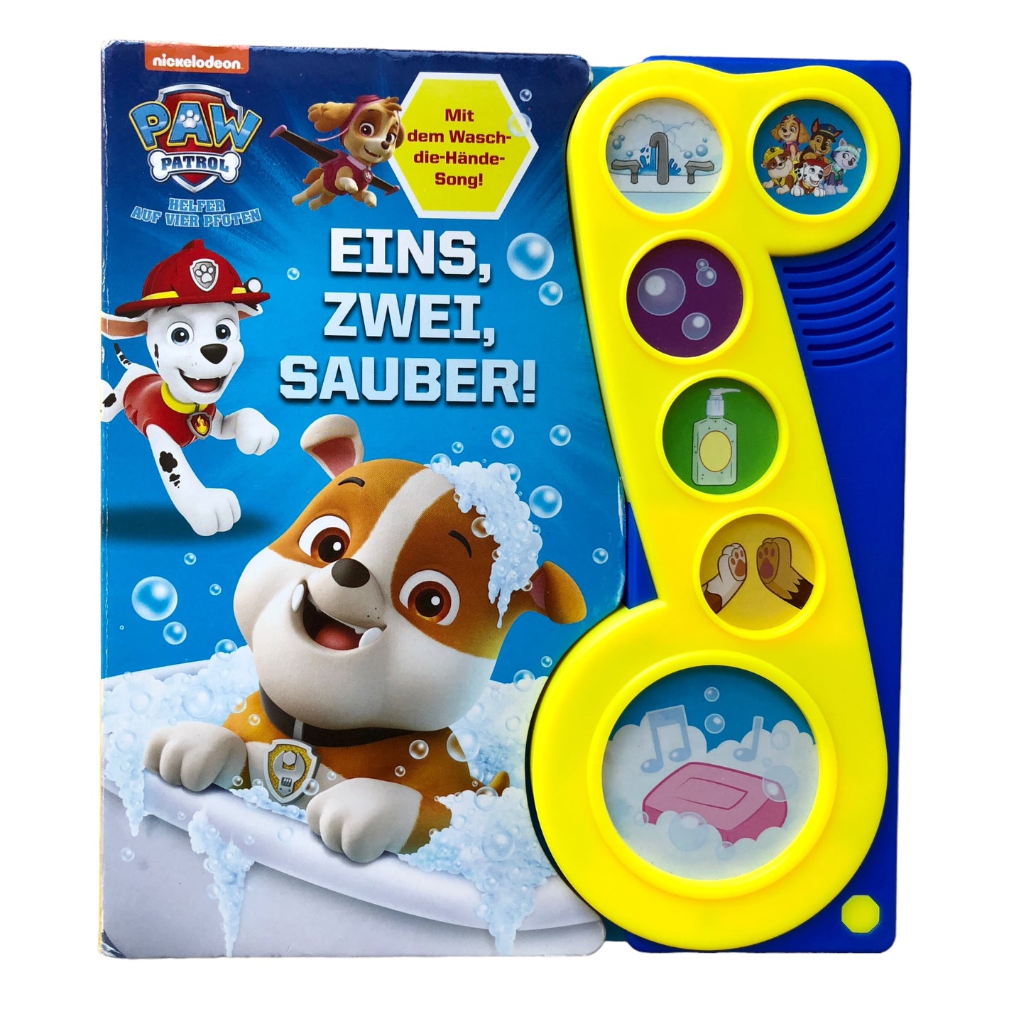 Paw Patrol - Helfer auf vier Pfoten - Eins, Zwei, Sauber! - Pappbilderbuch mit 6 Melodien und Geräuschen