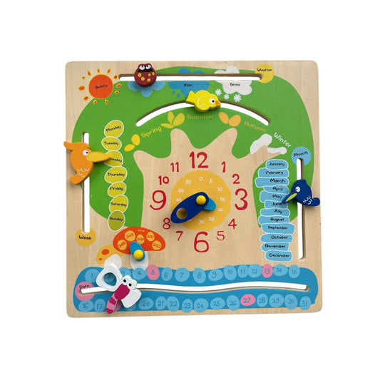 Wooden Clock, calendar, seasons and weather board learning toy