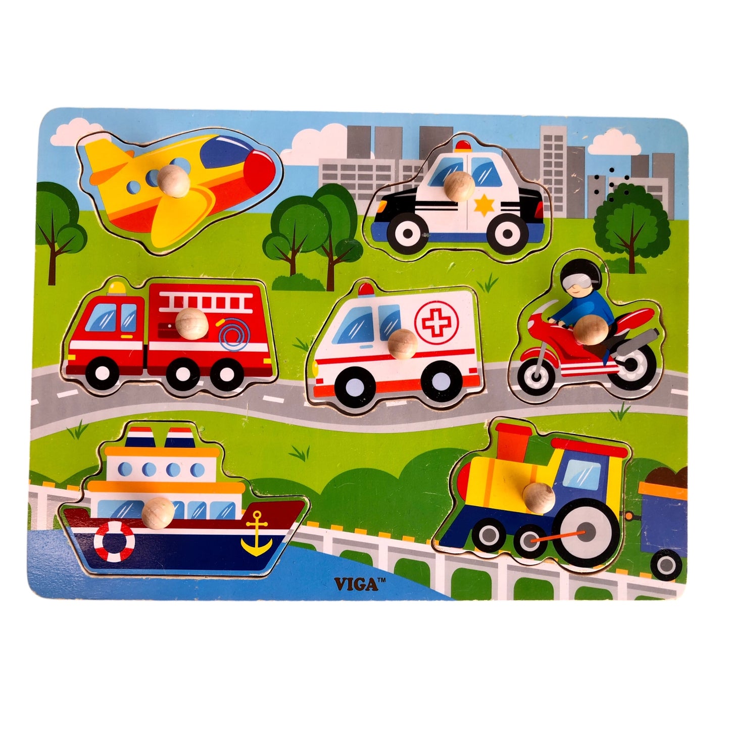 Viga Toys - wooden puzzle vehicles - 7 pieces