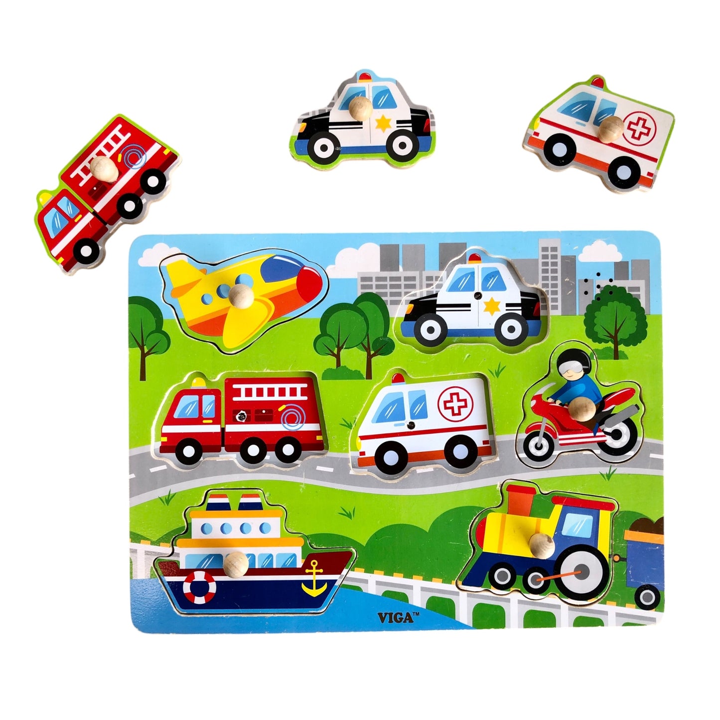 Viga Toys - wooden puzzle vehicles - 7 pieces