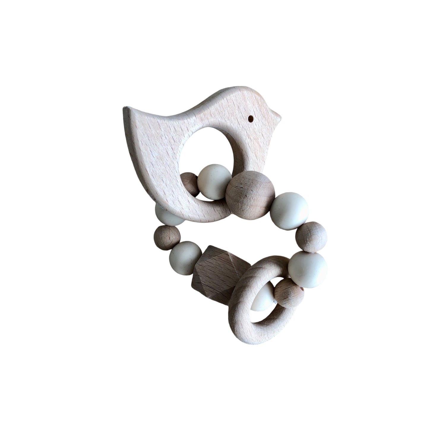 Wooden rattle teether bird design