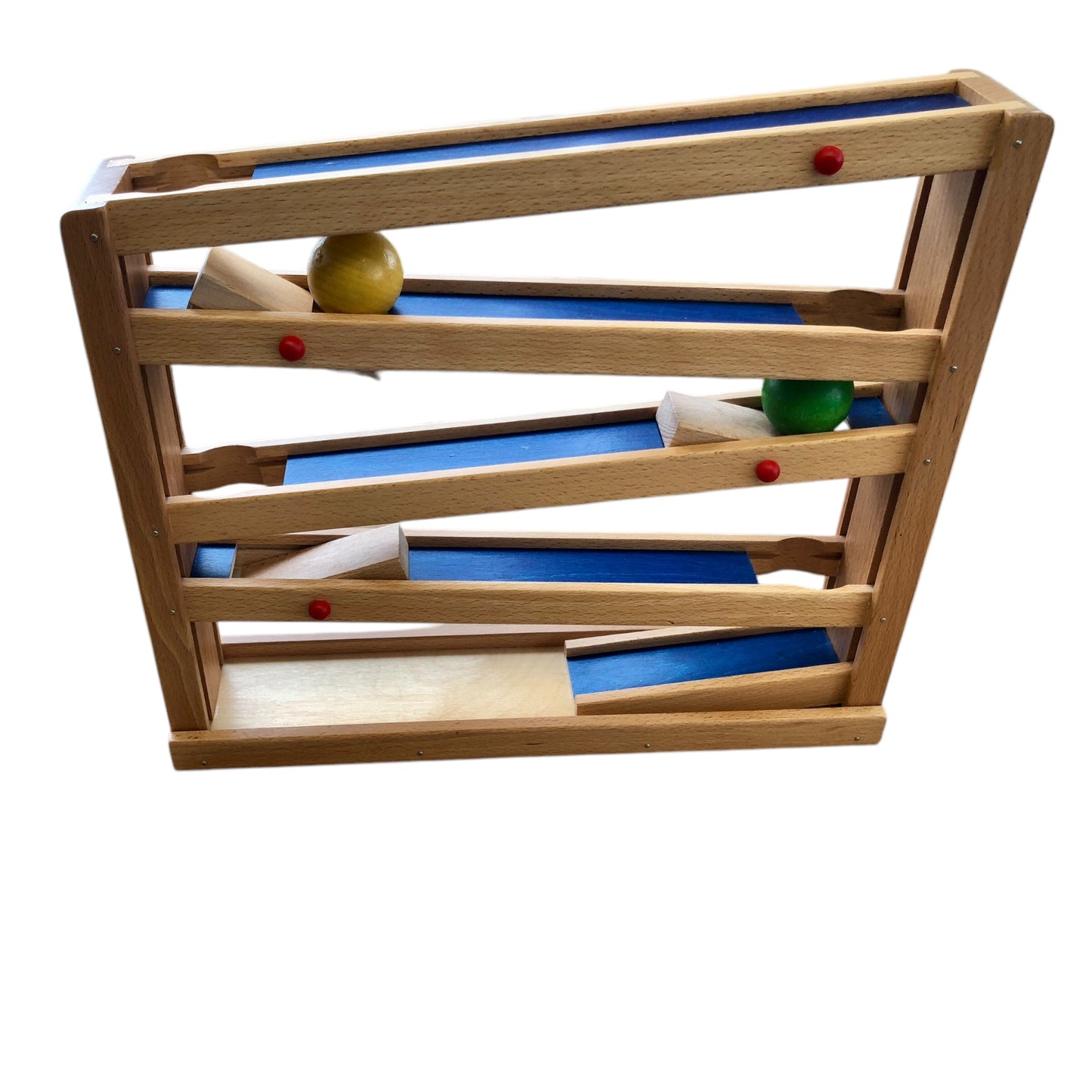 Wooden ball track with 4 wooden balls