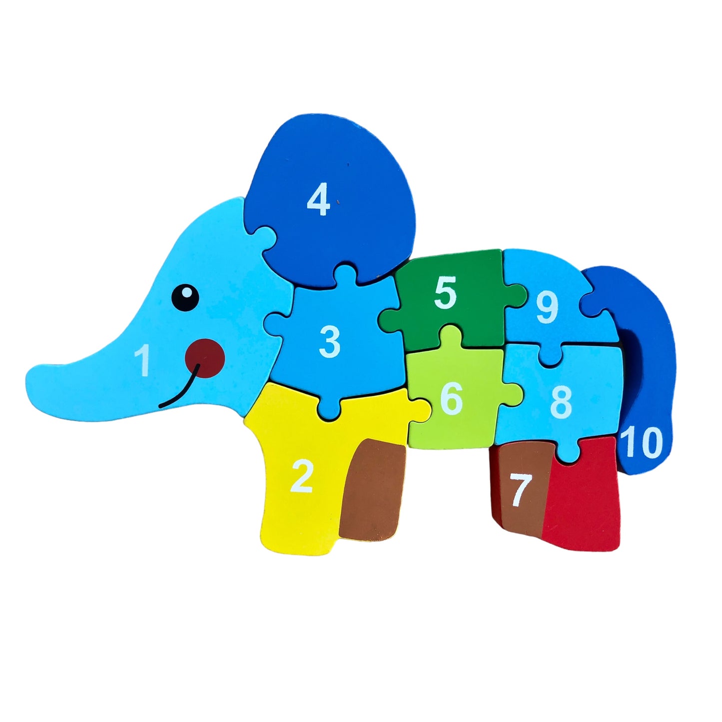 Wooden Elephant Puzzle with numbers 1 to 10