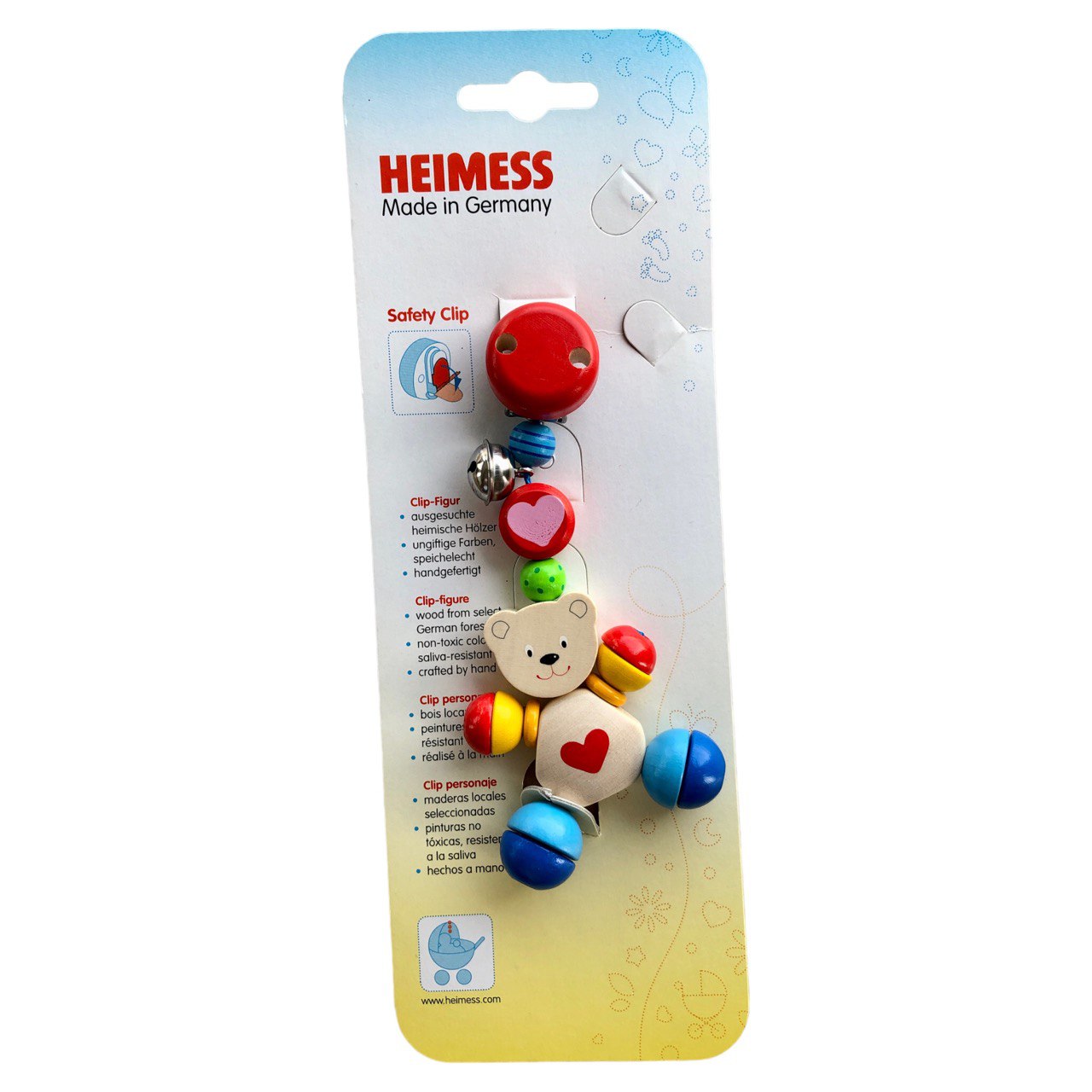 Heimess Wooden Stroller Clips - Heart Bear